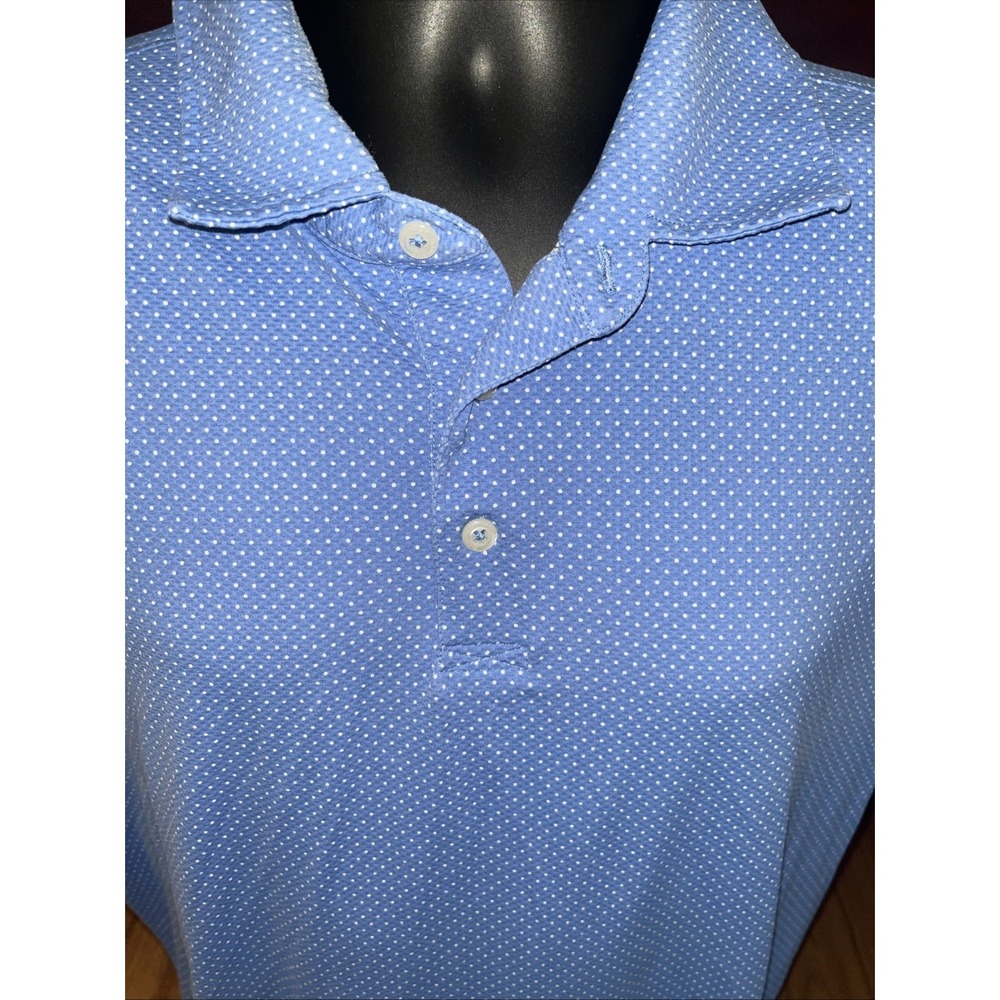 Draddy Sport Men's Polo Shirt Size Large Blue With White Dots Short Sleeve - Picture 3 of 8